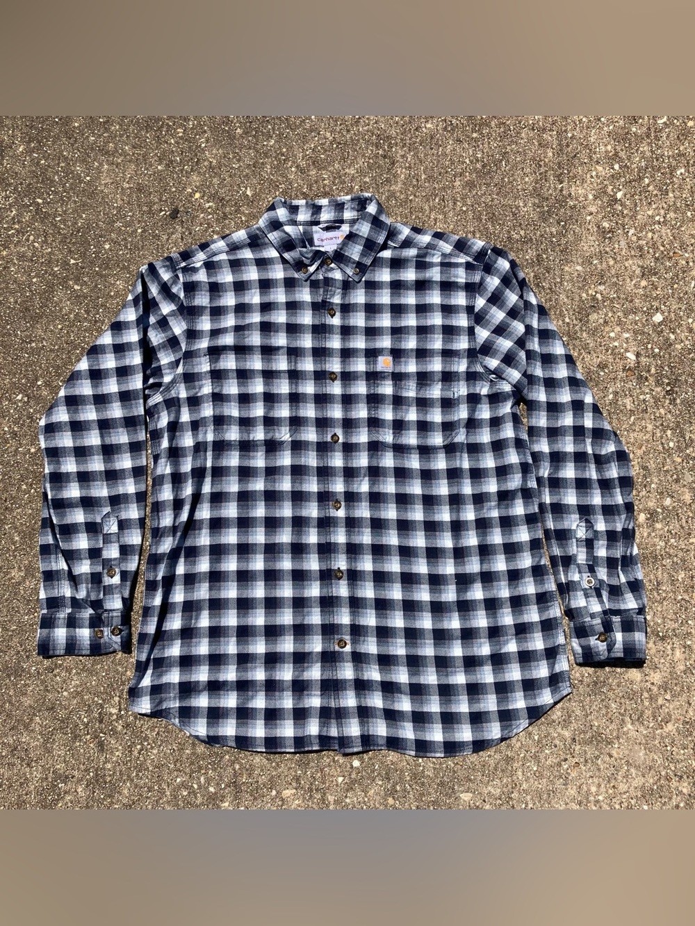 Carhartt Shirt Mens Large Blue Navy Plaid Relaxed Fit Flannel Long Sleeve Work
